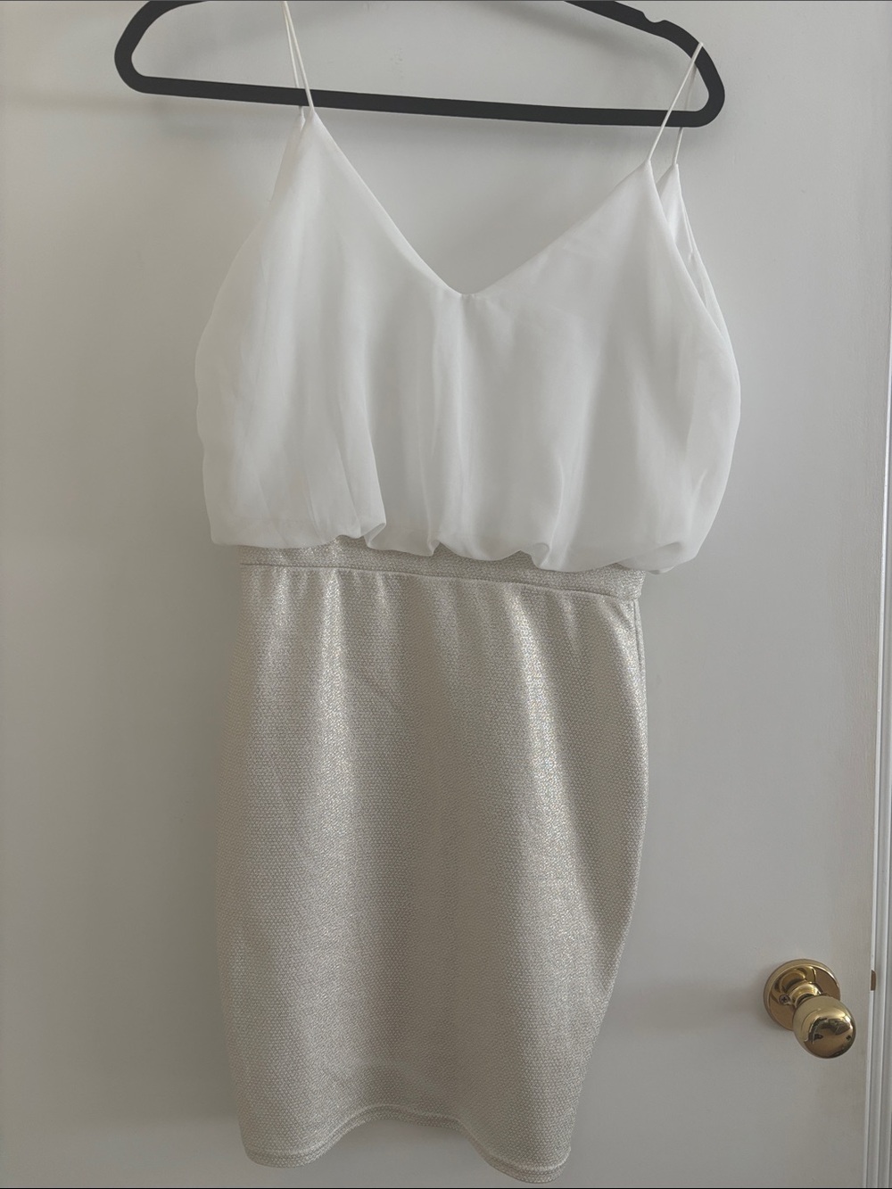 White Chiffon Bodice Silver Mini Dress
